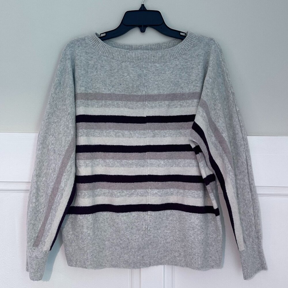 LOFT Gray and Burgundy Striped Sweater